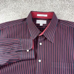 Paul‎ Frederick Mens 17 Black Red Stripe Cotton Button down Dress Shirt Career